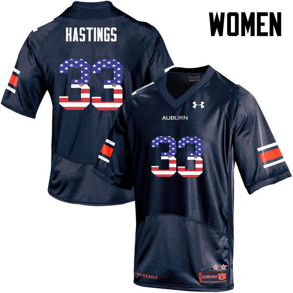Auburn Tigers Women's Will Hastings #33 Navy Under Armour Stitched College USA Flag Fashion NCAA Authentic Football Jersey DVB7474PL